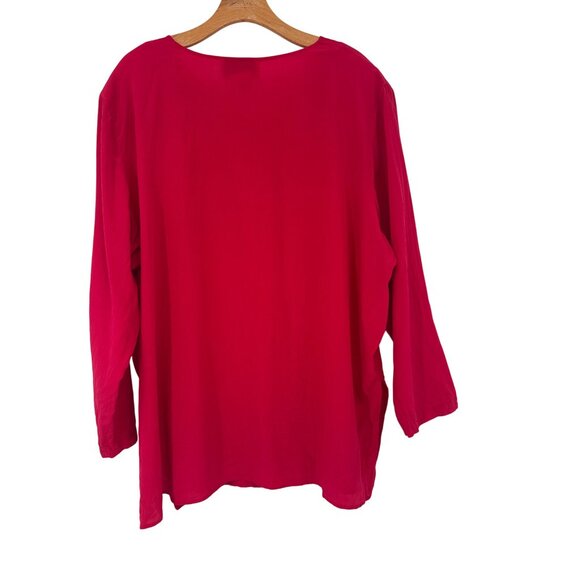 Diane Gilman Womens top tunic size 3X Red washable Silk Long Sleeve Blouse - Picture 3 of 5